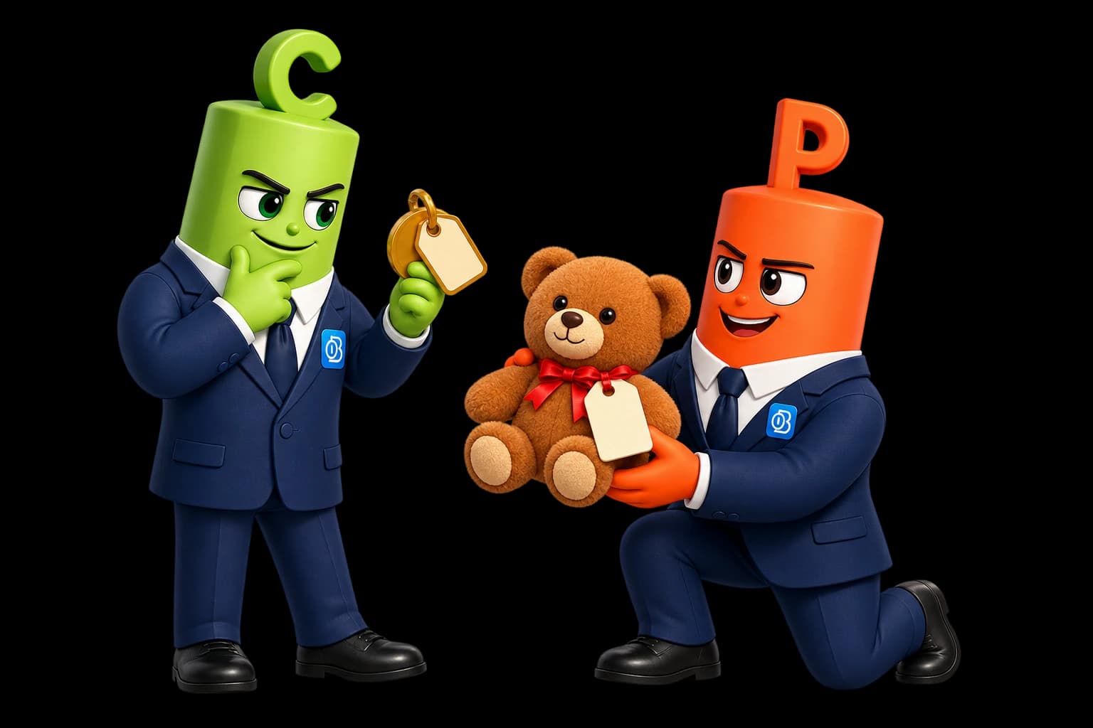 The mascots compare the voucher price, Strike €10, with the teddy bear’s changing shop price of €12.